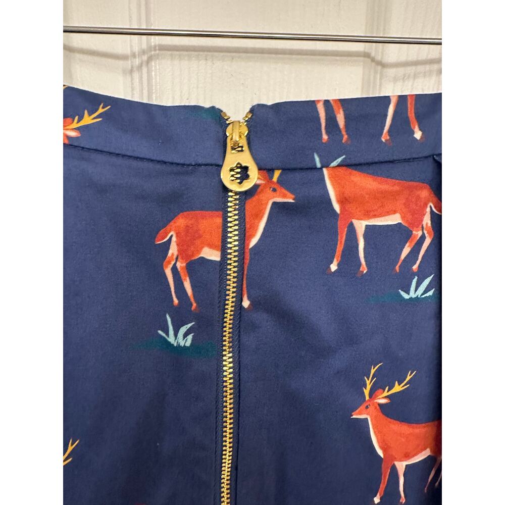 Draper James Oh Deer Pleated Skirt Navy Sz 12 - Picture 5 of 8